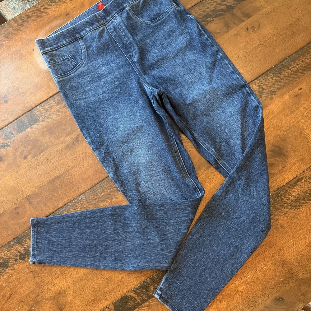 Spanx Leggings Womens Medium Tall Blue Denim Jegging Elastic Waist Shaping